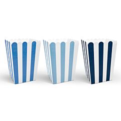 Sini-valko raidalliset popcorn rasioita. Pakkaus sisältää 6 kpl.
