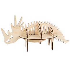 Puinen, itse koottava dinosaurusmuotoinen teline.
