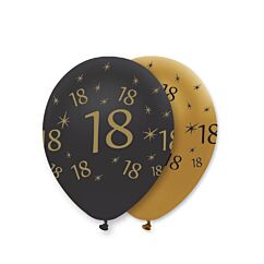 Mustat ja kultaiset ilmapallot numerolla 18.
