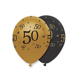 Mustat ja kultaiset ilmapallot numerolla 50.