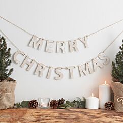 Puinen joulukoriste "merry christmas". 
