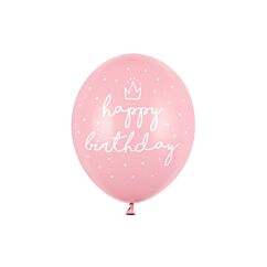 Vaaleanpunaiset ilmapallot tekstillä "happy birthday" - 30cm, 6 kpl.