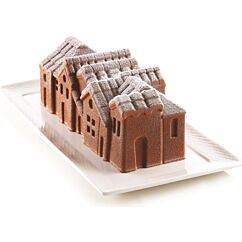 Silikoninen kakkuvuoka Talvikylä - Silikomart 3D Winter Village, 22 x 9 cm.