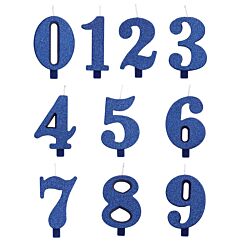 Sininen numerokakkukynttilä glitterillä, 7 cm.