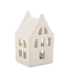 Pieni keraaminen talo LED-valolla - Valkoinen