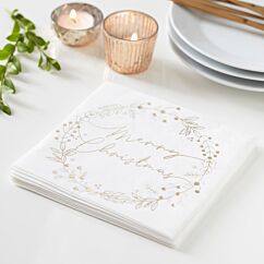 Jouluservetit, kultaisella tekstillä "Merry Christmas", 16 kpl.