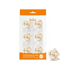 Syötävät sokerikoristeet - Helmiäisvalkoiset ruusut, 5cm, 6kpl