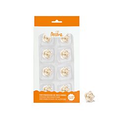 Syötävät sokerikoristeet - Helmiäisvalkoiset ruusut, 2cm, 8kpl