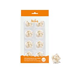 Syötävät sokerikoristeet - Helmiäisvalkoiset ruusut, 3,5cm, 8kpl