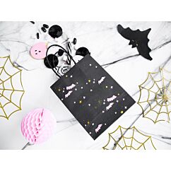 Mustat lahjakassit vaaleanpunaisilla lepakoilla, 6 kpl. Halloween.