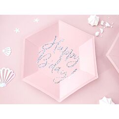 Vaaleanpunaiset lautaset tekstillä "Happy Bday", 6 kpl.