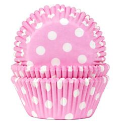 Vaaleanpunaiset muffinssivuoat valkoisilla pilkuilla, 50 kpl.