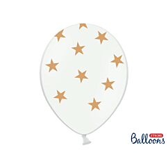 Valkoiset ilmapallot kultaisilla tähdillä - 30cm, 6kpl