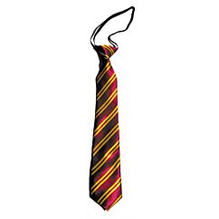 Puna-keltaraidallinen kravatti kuminauhalla. Sopii esimerkiksi jos aiot pukeutua Harry Potteriksi.
