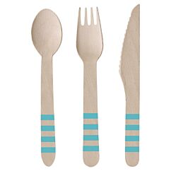 Puiset aterimet, 18 osaa, vaaleansiniset kahvat