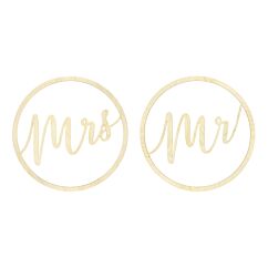 Upeat puiset tuolikoristeet "Mr" ja "Mrs".