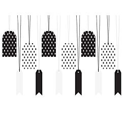 Jouluiset musta-valkoiset pakettikortit, 12 kpl.