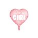 Vaaleanpunainen sydänmuotoinen foliopallo, "It´s a girl", 45 cm.