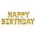 Kultainen "Happy Birthday" -muotoinen foliopallo.