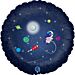 Pyöreä foliopallo avaruusteemalla, jossa teksti "Space Birthday". Koko 46 cm.