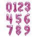 Fuksia numerofoliopallot 0-9, 35 cm.