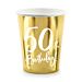 Kultaiset pahvimukit 50-vuotisjuhliin, tekstillä "50th Birthday!"