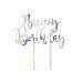 Hopeanvärinen kakkukoriste "Happy Birthday".