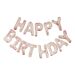 Kirkas "Happy Birthday"-muotoinen foliopallo ruusukultaisella konfetilla. 