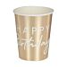 Kultaiset kertakäyttömukit, tekstillä "Happy Birthday", 8 kpl.