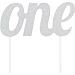 Hopea-glitteri kakkukoriste tekstillä "one".
